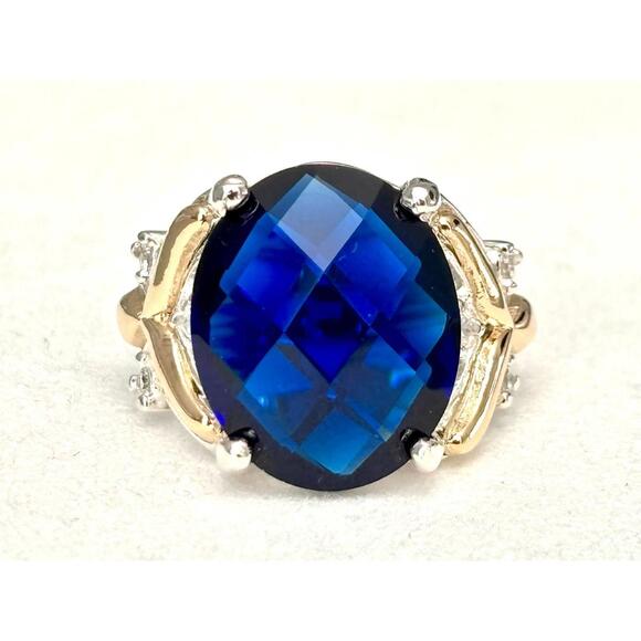 925 Sterling Silver Ring with 10K Gold Accents Blue Quartz 7 - Picture 2 of 4